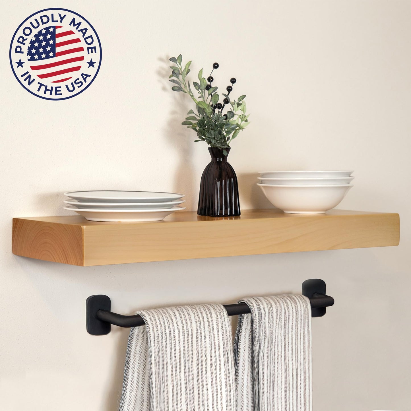 MY VINTAGE FINDS Thick Floating Shelves for Wall - Solid Wood Kitchen Shelves, Modern Real Wood Shelf Hand Crafted in The USA