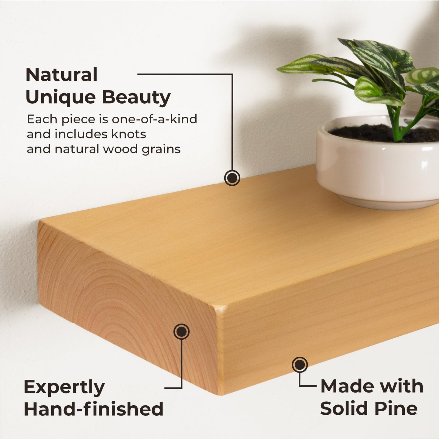 MY VINTAGE FINDS Thick Floating Shelves for Wall - Solid Wood Kitchen Shelves, Modern Real Wood Shelf Hand Crafted in The USA