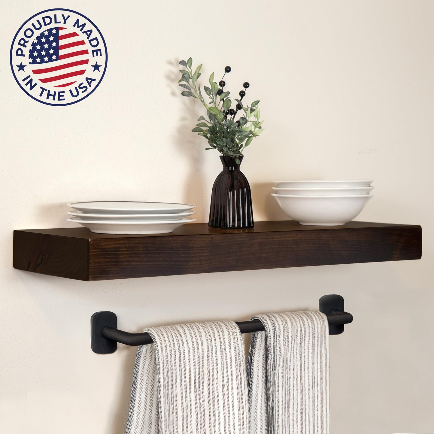 MY VINTAGE FINDS Thick Floating Shelves for Wall - Solid Wood Kitchen Shelves, Modern Real Wood Shelf Hand Crafted in The USA