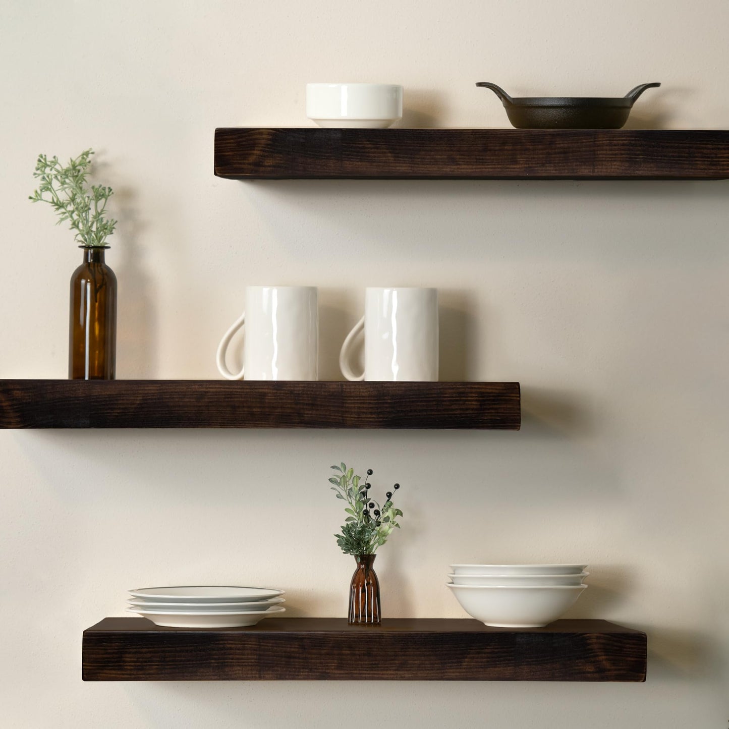 MY VINTAGE FINDS Thick Floating Shelves for Wall - Solid Wood Kitchen Shelves, Modern Real Wood Shelf Hand Crafted in The USA