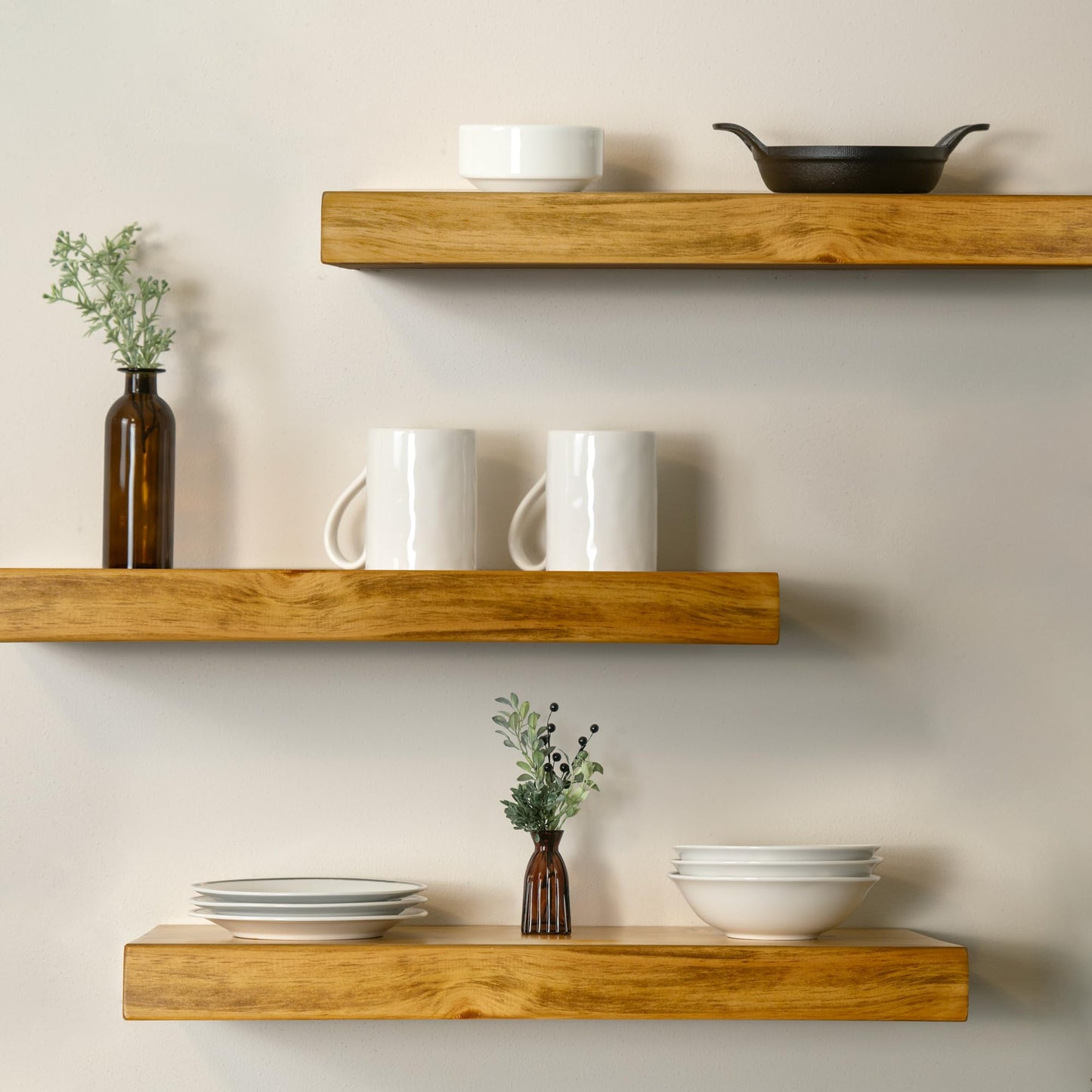 MY VINTAGE FINDS Thick Floating Shelves for Wall - Solid Wood Kitchen Shelves, Modern Real Wood Shelf Hand Crafted in The USA