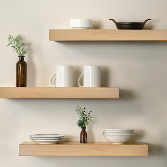 MY VINTAGE FINDS Thick Floating Shelves for Wall - Solid Wood Kitchen Shelves, Modern Real Wood Shelf Hand Crafted in The USA