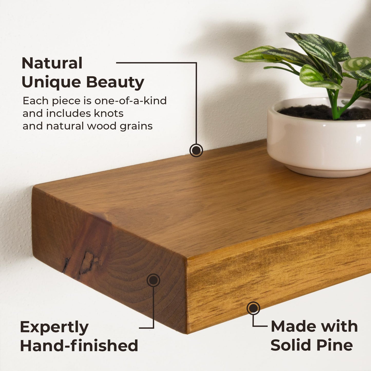 MY VINTAGE FINDS Thick Floating Shelves for Wall - Solid Wood Kitchen Shelves, Modern Real Wood Shelf Hand Crafted in The USA