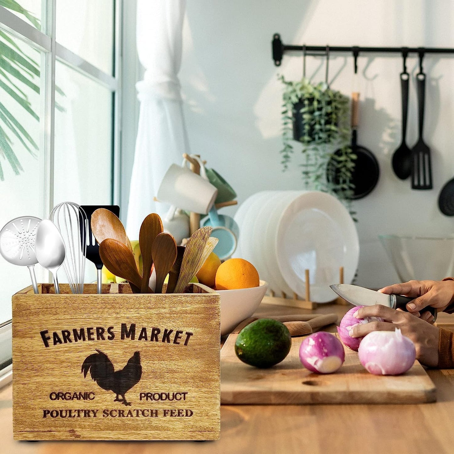 Wooden Utensil Holder Farmhouse