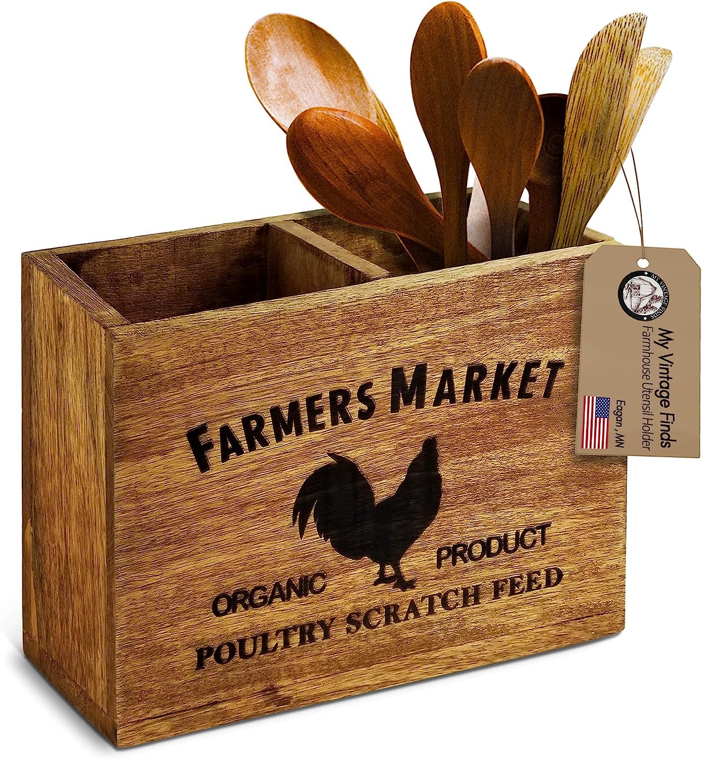 Wooden Utensil Holder Farmhouse