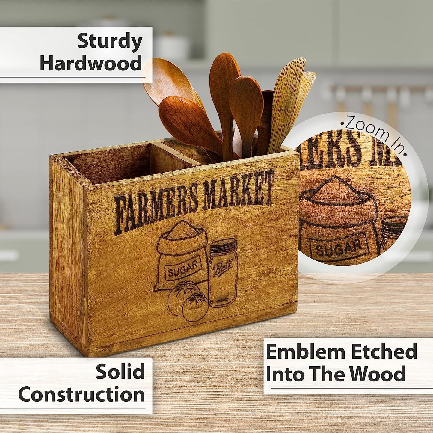 Wooden Utensil Holder Farmhouse