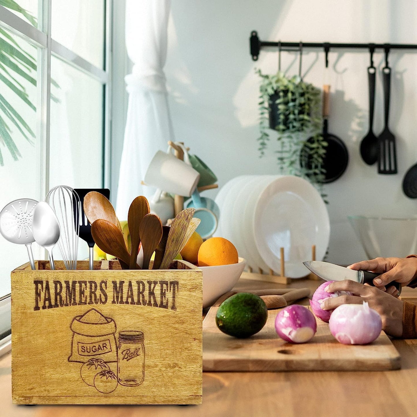 Wooden Utensil Holder Farmhouse
