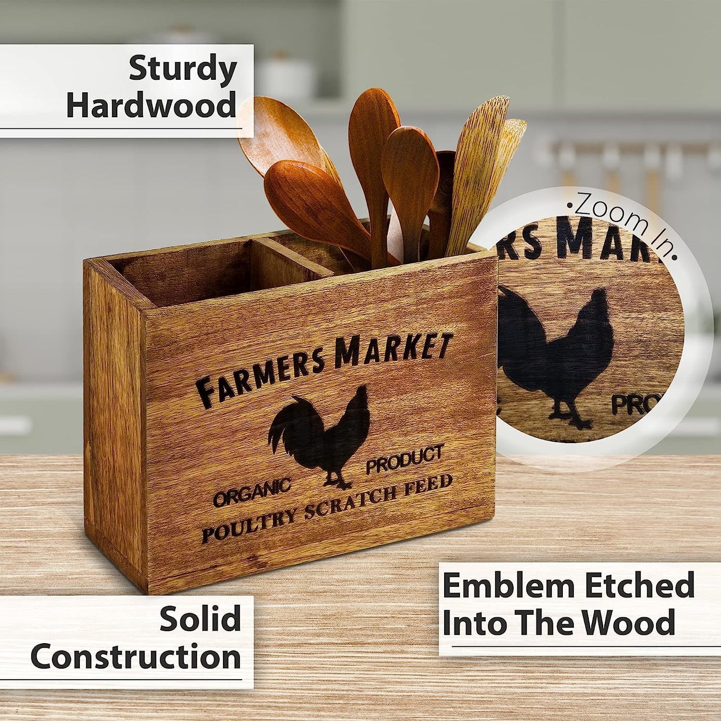 Wooden Utensil Holder Farmhouse
