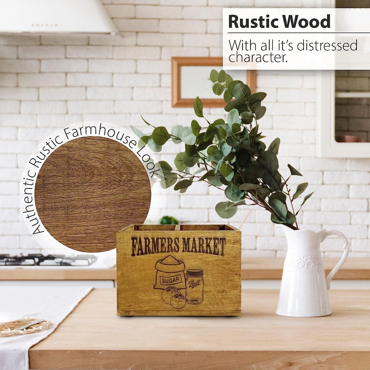 Wooden Utensil Holder Farmhouse