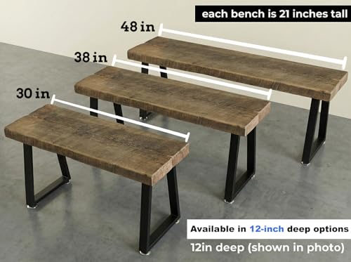 Rustic Revival Reclaimed Barnwood Bench, Solid Wood with Metal Base, Modern Farmhouse Style, 2-Inch Thick Top, for Entryway, Bedroom, Living Room (30x12)