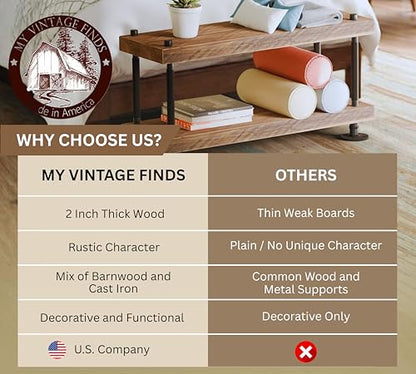 Rustic Farmhouse Bench, Weathered Barnwood with Cast Iron Supports, Modern Industrial Style, Handcrafted in USA, for Entryway and Bedroom (30x12)