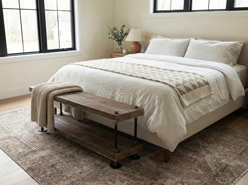 Rustic Farmhouse Bench, Weathered Barnwood with Cast Iron Supports, Modern Industrial Style, Handcrafted in USA, for Entryway and Bedroom (30x12)