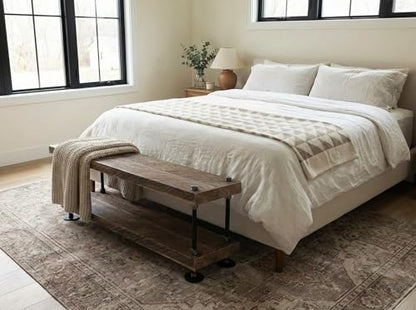 Rustic Farmhouse Bench, Weathered Barnwood with Cast Iron Supports, Modern Industrial Style, Handcrafted in USA, for Entryway and Bedroom (30x12)