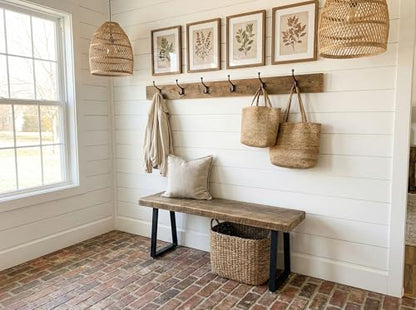 Rustic Revival Reclaimed Barnwood Bench, Solid Wood with Metal Base, Modern Farmhouse Style, 2-Inch Thick Top, for Entryway, Bedroom, Living Room (30x12)