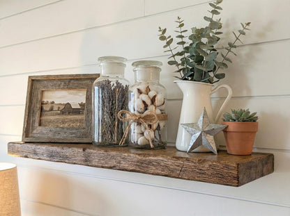 Rustic Floating Shelves for Wall - Solid Wood Oak Floating Shelf, Thick Wood Wall Shelves with Hidden Bracket, Easy Install, Made in USA (48x8)