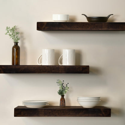 MY VINTAGE FINDS Thick Floating Shelves for Wall - Solid Wood Kitchen Shelves, Modern Real Wood Shelf Hand Crafted in The USA