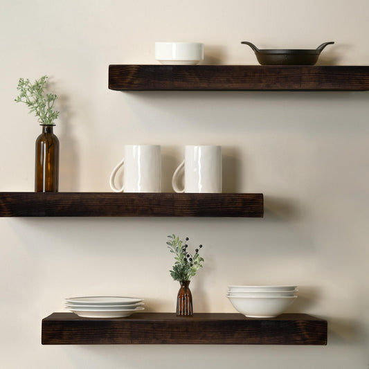 MY VINTAGE FINDS Thick Floating Shelves for Wall - Solid Wood Kitchen Shelves, Modern Real Wood Shelf Hand Crafted in The USA
