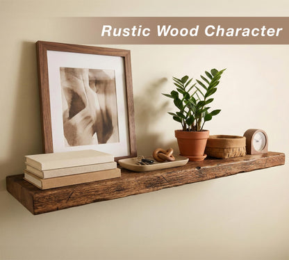 Rustic Floating Shelves for Wall - Solid Wood Oak Floating Shelf, Thick Wood Wall Shelves with Hidden Bracket, Easy Install, Made in USA (48x8)