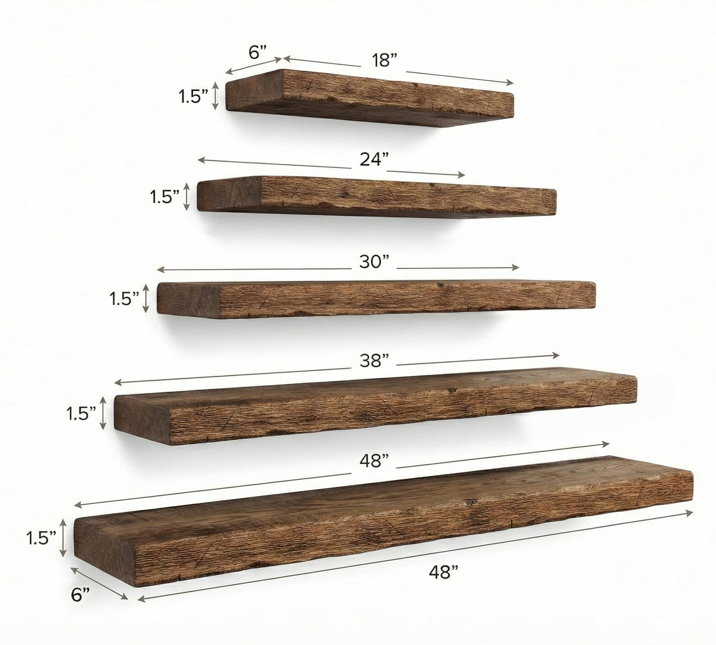 Rustic Floating Shelves for Wall - Solid Wood Oak Floating Shelf, Thick Wood Wall Shelves with Hidden Bracket, Easy Install, Made in USA (48x8)