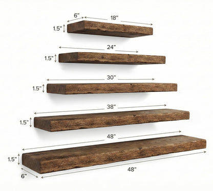 Rustic Floating Shelves for Wall - Solid Wood Oak Floating Shelf, Thick Wood Wall Shelves with Hidden Bracket, Easy Install, Made in USA (48x8)