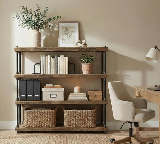 Freestanding Book Shelf Part of Our Barnwood Forever Collection. A Farmhouse Industrial Mix of Galvanized Metal and Old Wood.