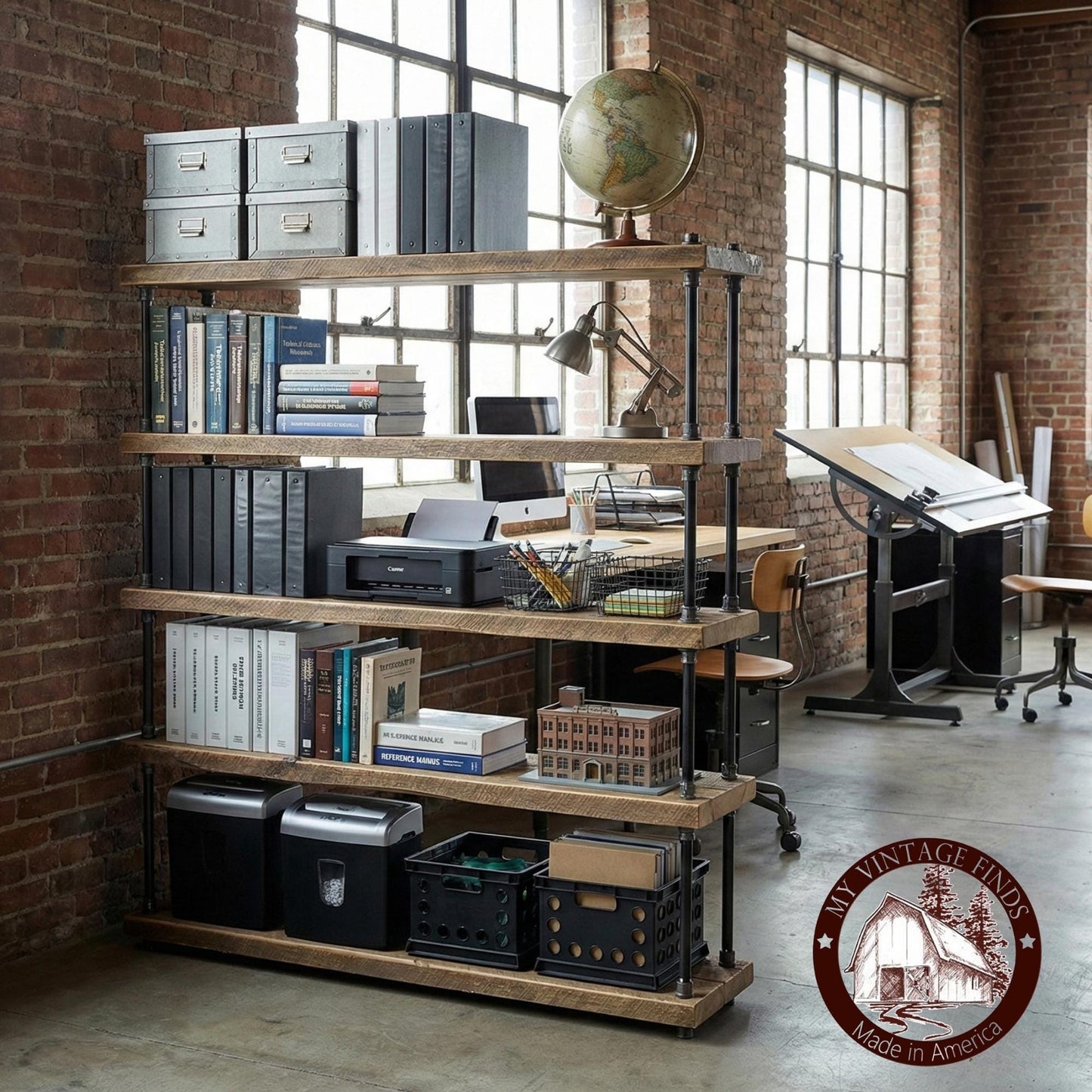 Freestanding Book Shelf Part of Our Barnwood Forever Collection. A Farmhouse Industrial Mix of Galvanized Metal and Old Wood.