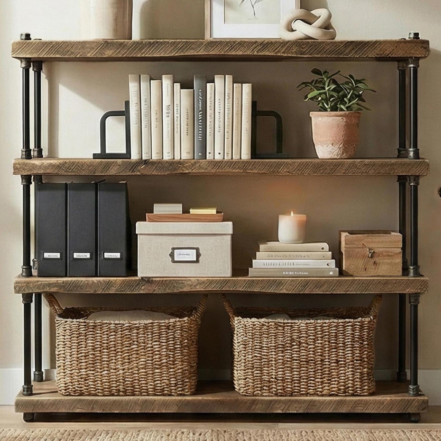Freestanding Book Shelf Part of Our Barnwood Forever Collection. A Farmhouse Industrial Mix of Galvanized Metal and Old Wood.