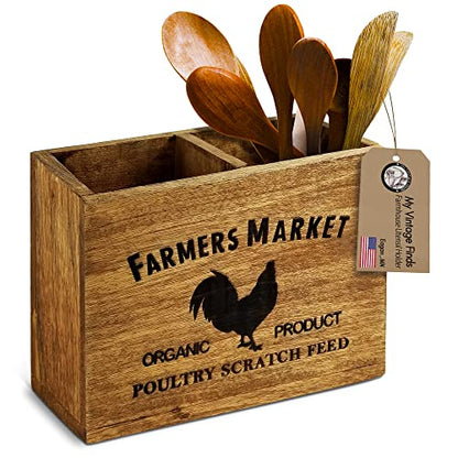 Wooden Utensil Holder Farmhouse Utensil Holder For Countertop