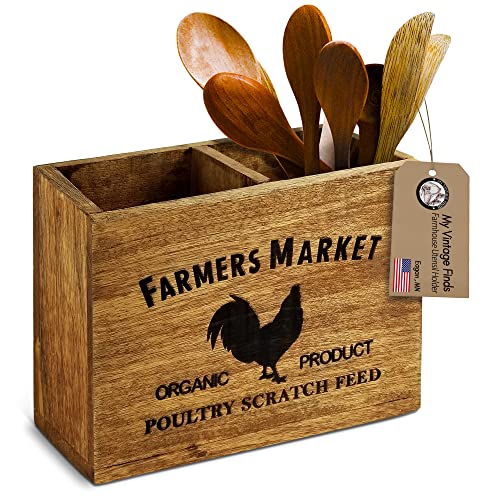Wooden Utensil Holder Farmhouse Utensil Holder For Countertop