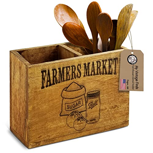 Wood Utensil Holders For Kitchen Farmhouse Utensil Holder For Countertop