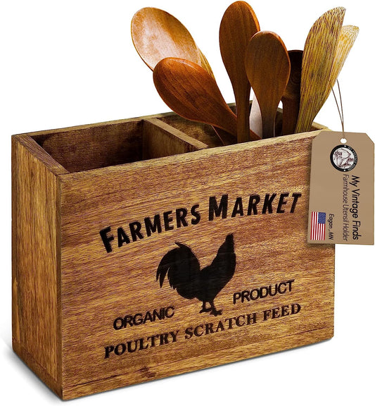 Wooden Utensil Holder Farmhouse