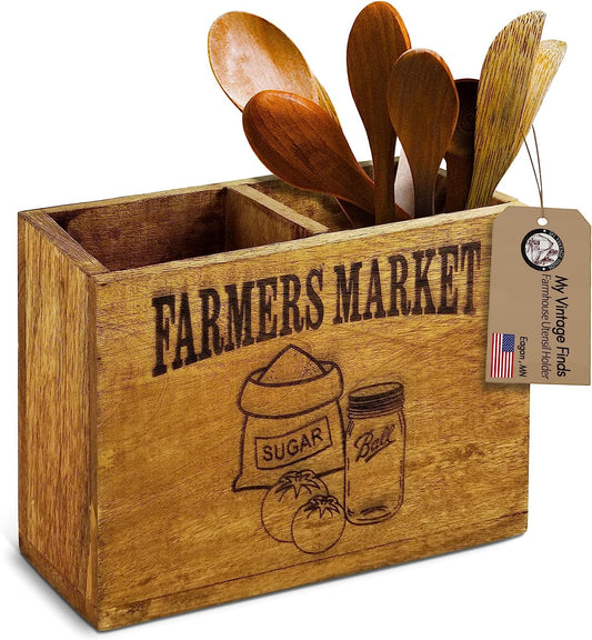 Wooden Utensil Holder Farmhouse